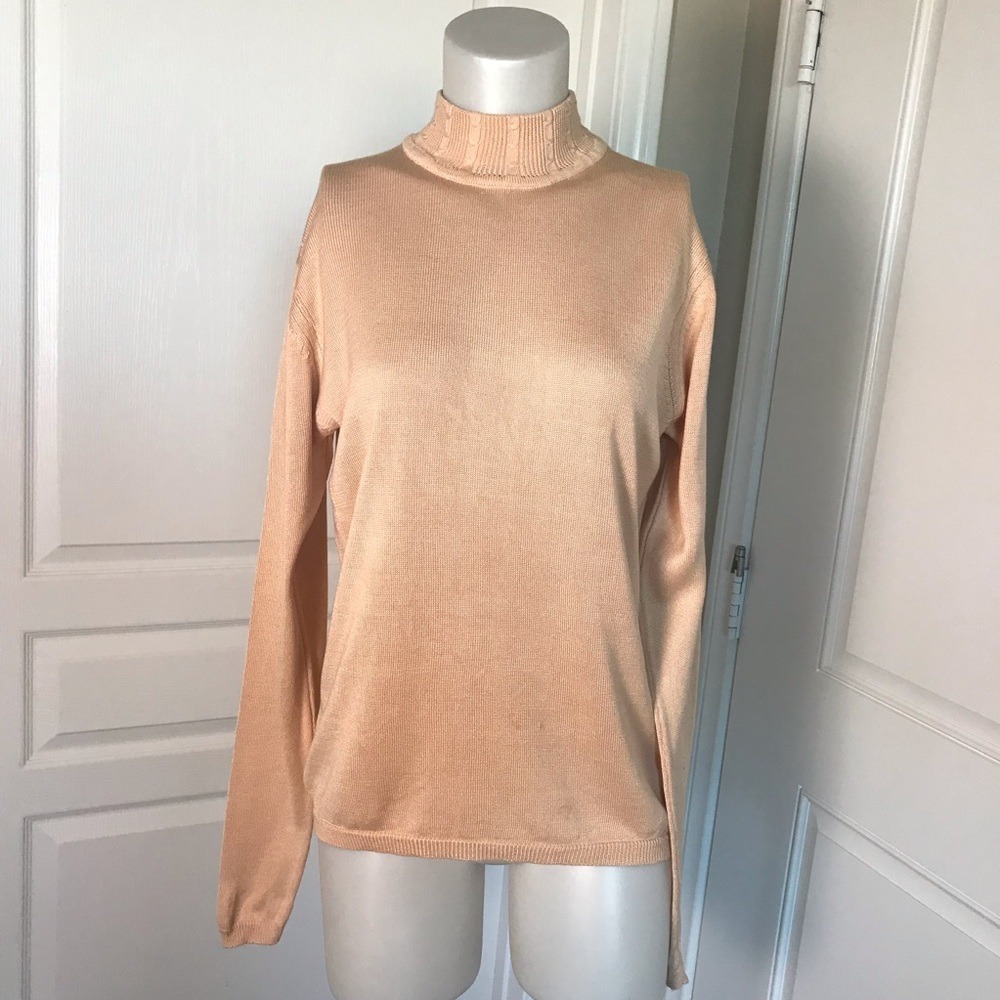 ORVIS 100% Silk Mock‎ Neck Knit Sweater Pullover Women Size S Peach Tone